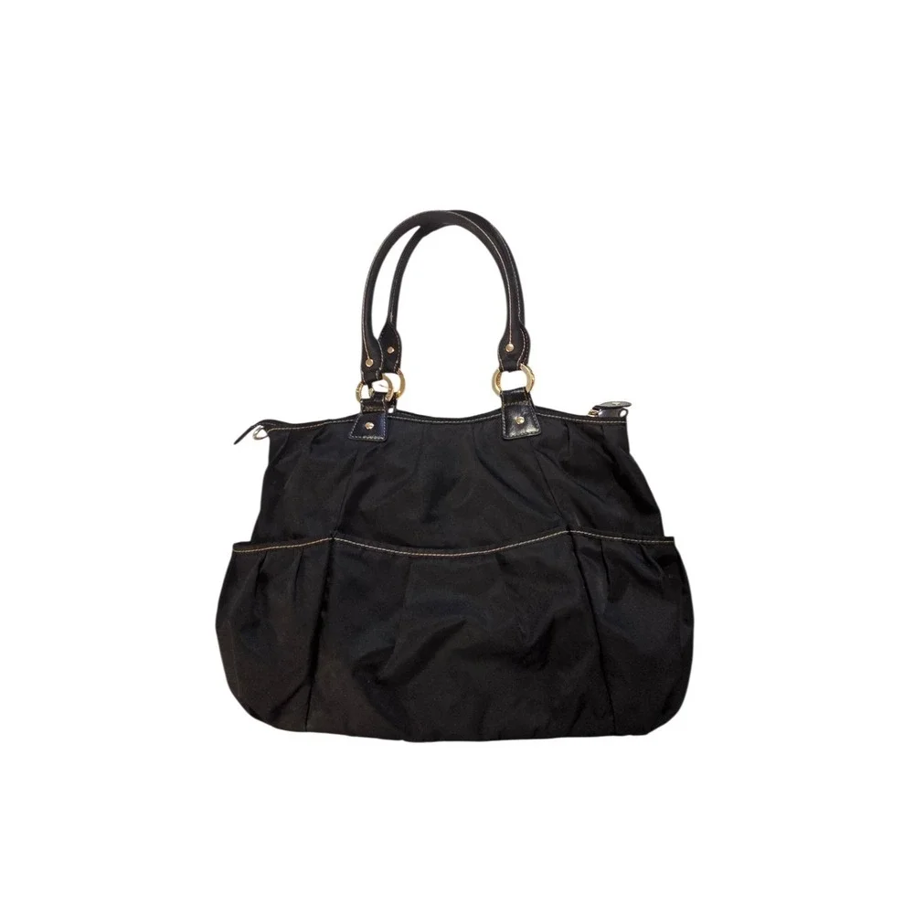 Storksak Olivia Diaper Bag Black Satin Nylon Multiple Pockets
